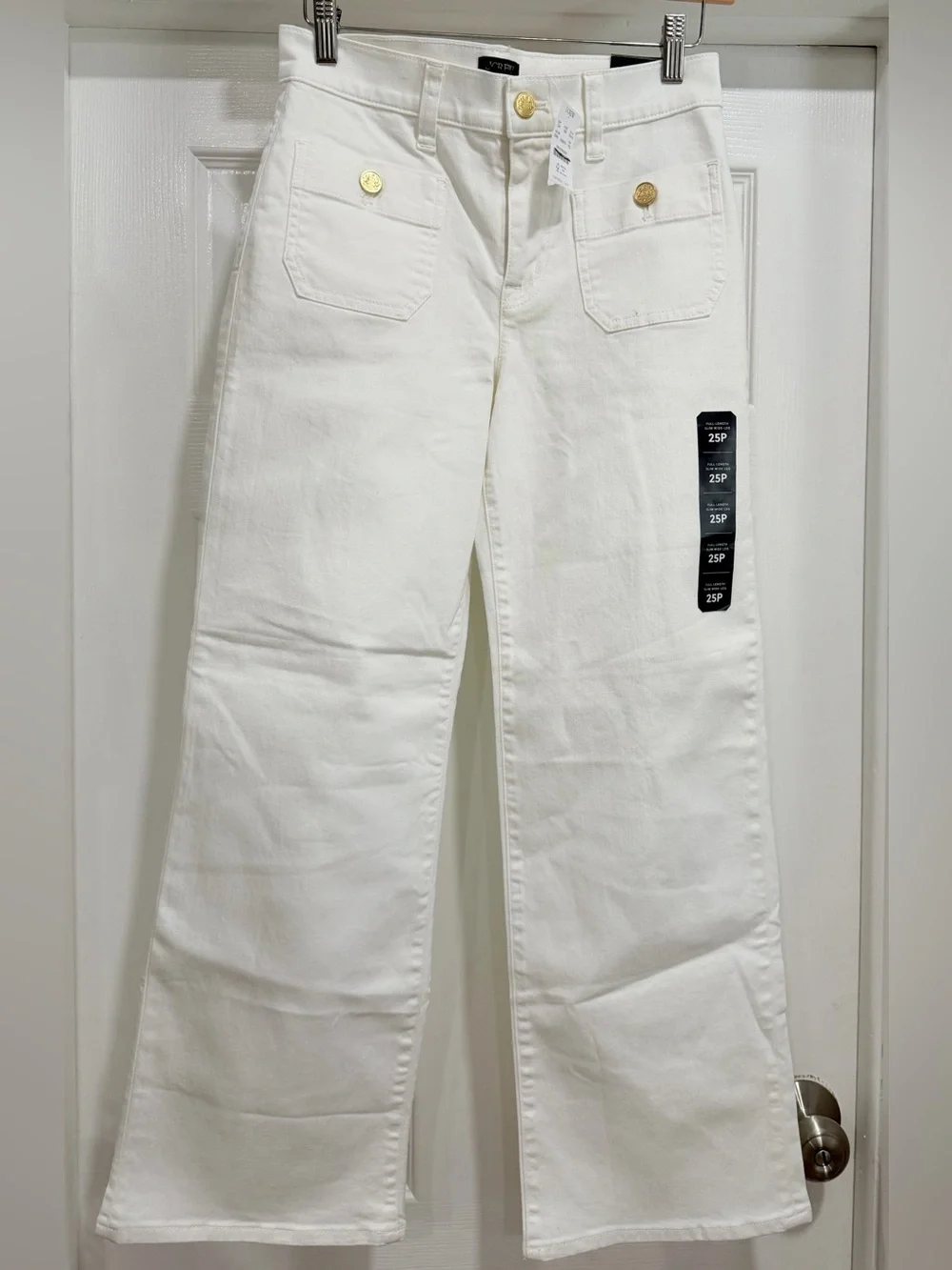 J. Crew High-Rise Wide-Leg Jeans in White with Gold Buttons